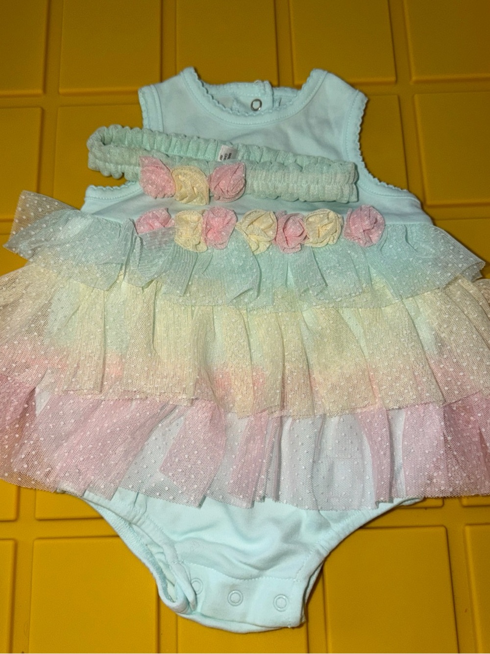 Little Me Pastel Ruffle Tutu Baby Romper with Headband